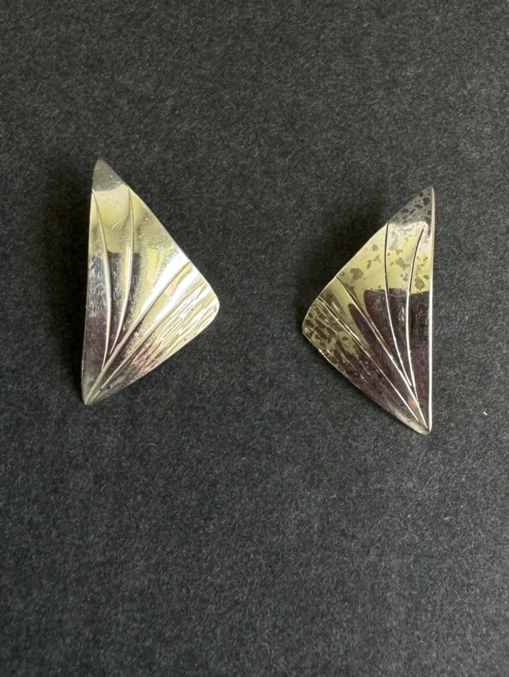 Vintage Sterling Silver‎ Fan Earrings 80s 925 Stud
